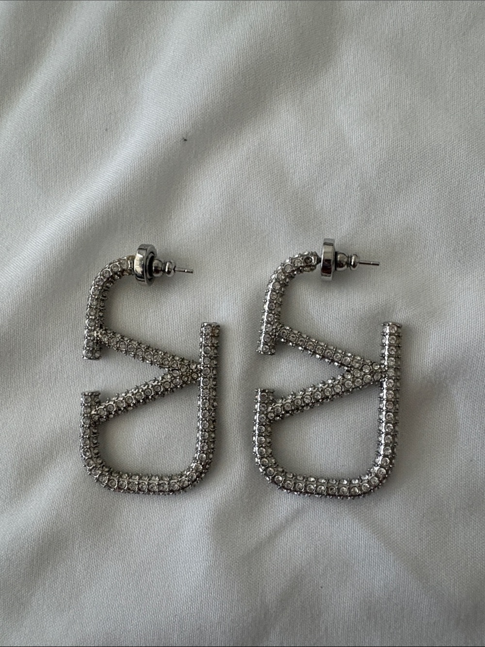 Silver Crystal Pave Statement Hoop Earrings